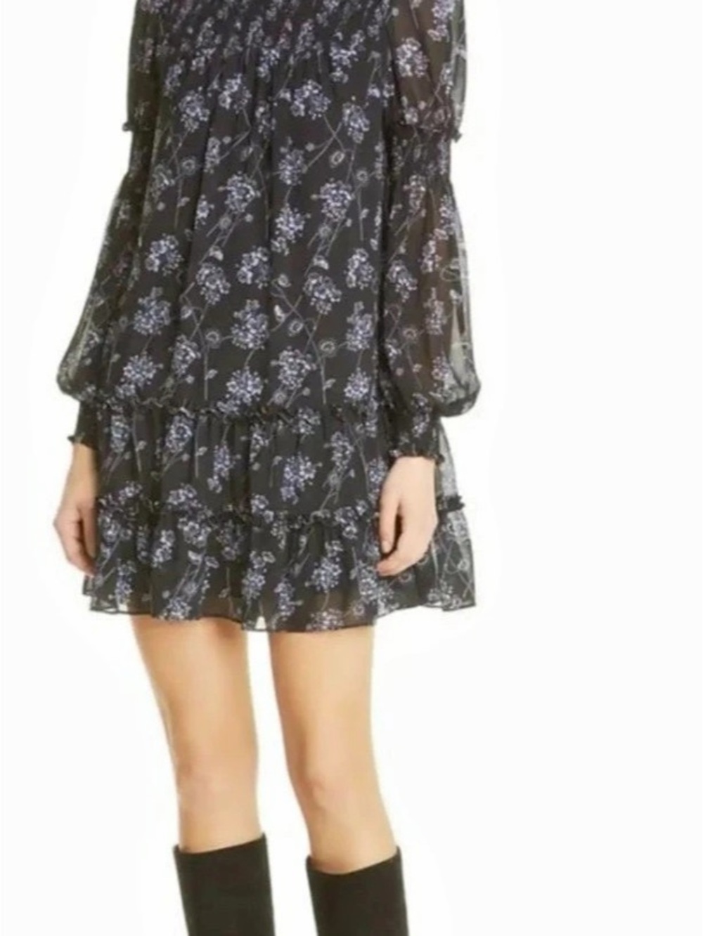 Cinq à Sept Stephanie Dress Floral Mini Dress in Black & blue mock neck Size 6